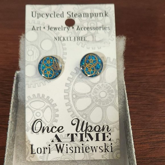 Steampunk Gear Post Earrings - Artist Made from Upcycled Watch Parts ⚙️ - Picture 1 of 4